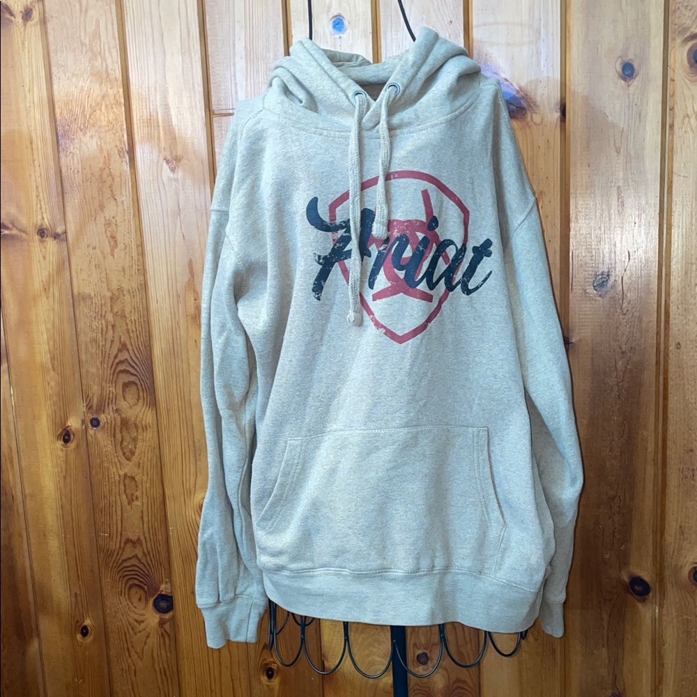 Ariat Tan Hoodie with Red Emblem size medium soft hoodie women workwear western